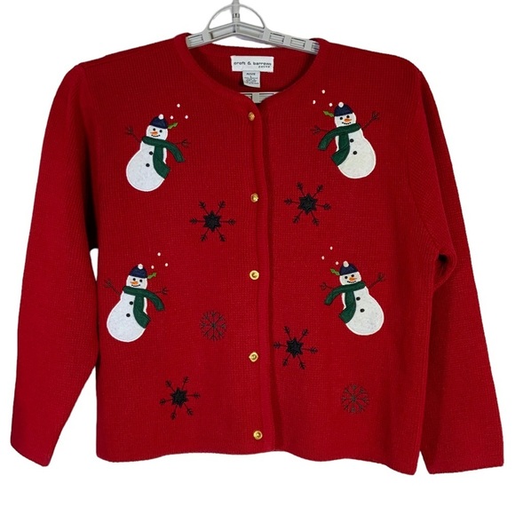 Vintage Holiday Cardigan Ugly Christmas Sweater Button Up Womens Petite Large - Picture 3 of 16